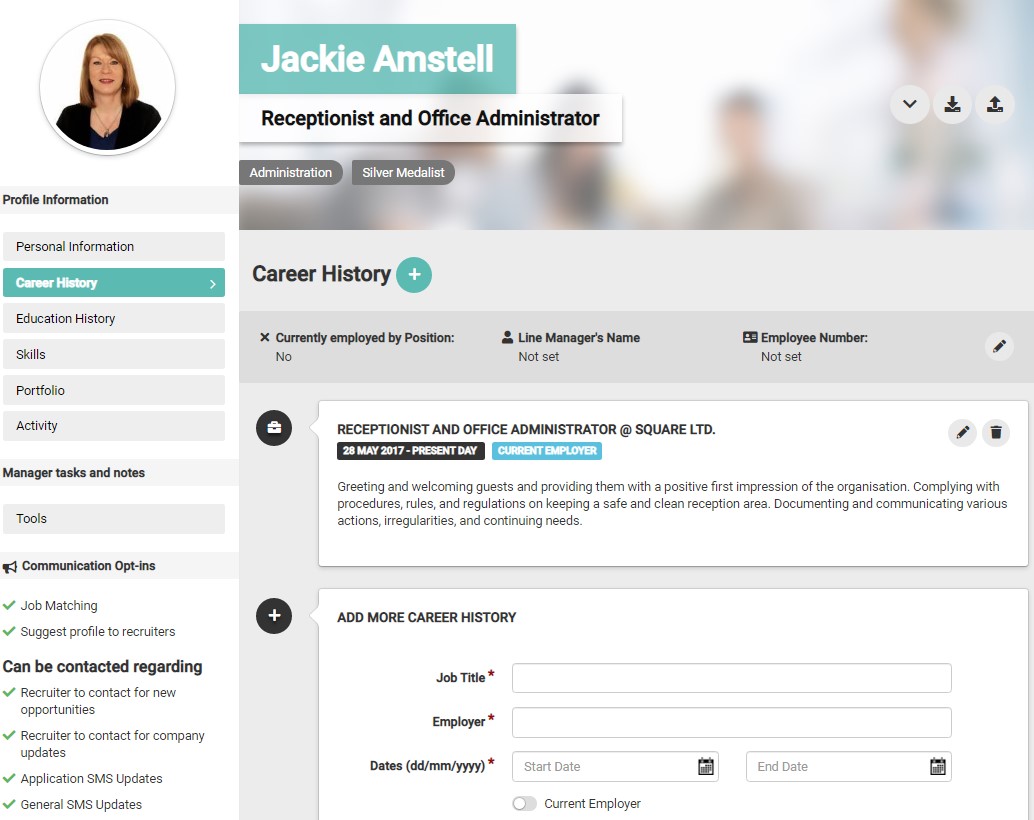 Candidate profile screenshot